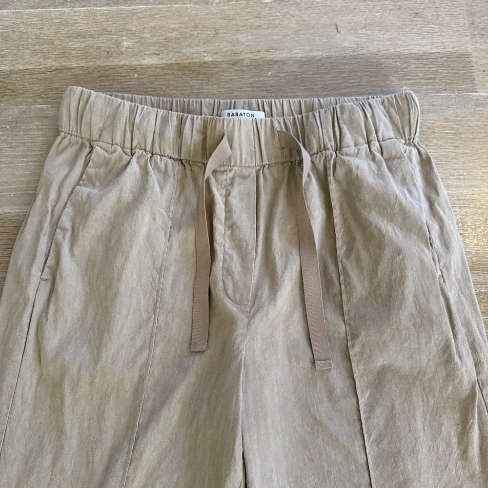Babaton Aritzia Errol Linen Khaki‎ Pants Relaxed Fit Tapered Leg Women M Tan
